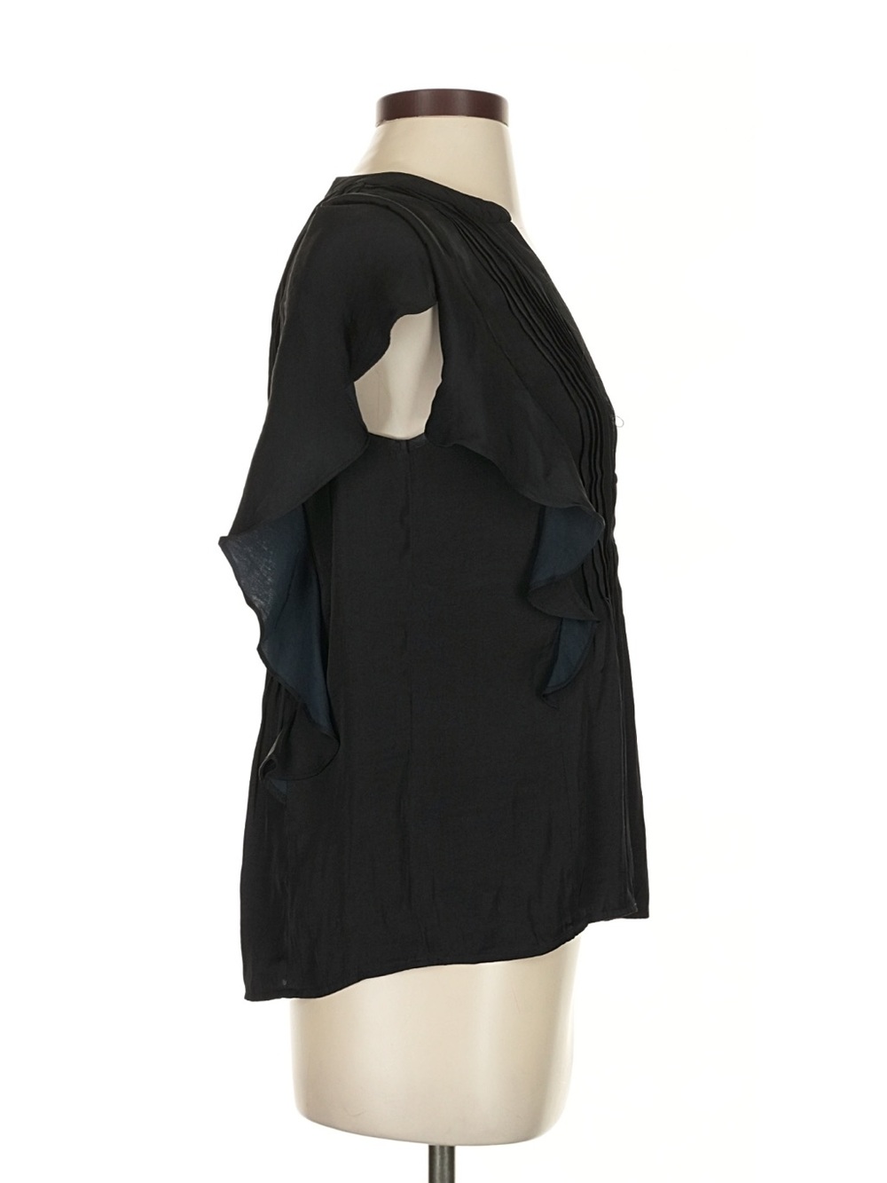 Anthropologie Black Ruffle Pintuck Blouse - Picture 3 of 13